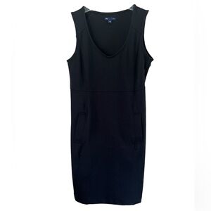 Gap Sleeveless Knit Dress Size 6 Side Zipper Front Pockets Black V Neck